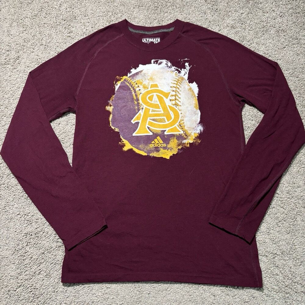 Adidas Arizona State Baseball Long Sleeve Athletic T-Shirt Mens M Burgandy